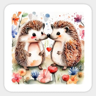 Cute hedgehogs in love Sticker